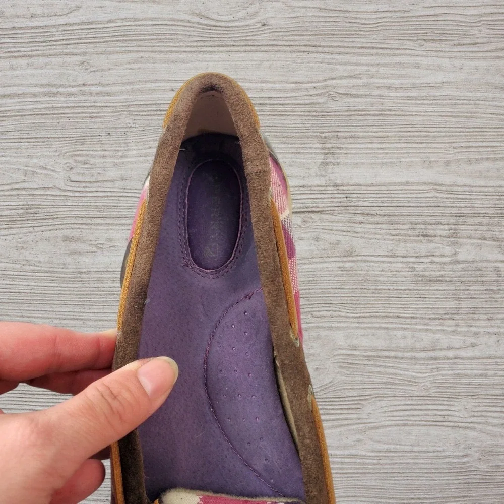 Sperry Top-Sider Womens 8.5M Brown Suede Pink Plaid Boat Shoes Loafers